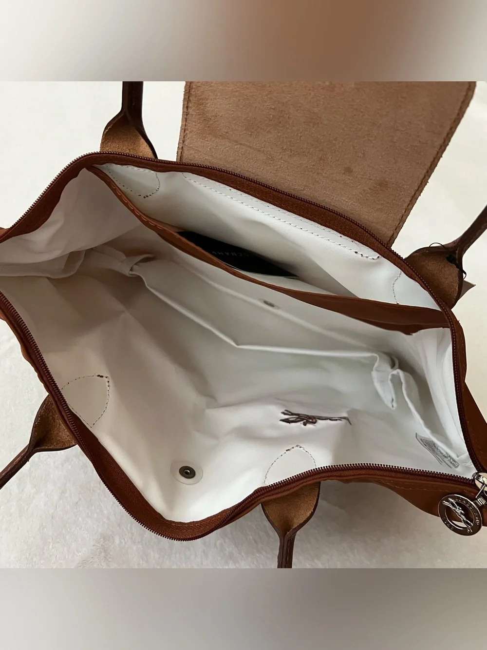 NEW Longchamp Le Pliage Green Medium Nylon Tote Bag (Cognac)